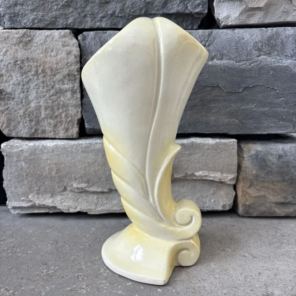 Vintage Pacific Pottery Double Vase Art Nouveau Deco 3324 Yellow & Ivory USA